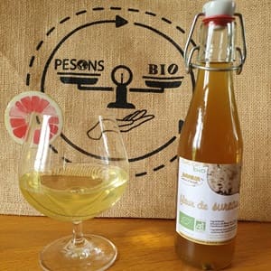 bouteille et verre de sirop bio fleur de sureau