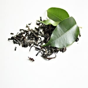 feuilles de thé vert fraîches et thé vert en vrac